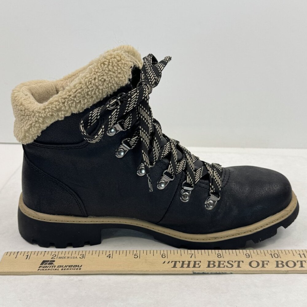 Time Tru Womens Size 8 Black Hiker Ankle Boots Sherpa Trim Lace Up Lug Sole - Picture 13 of 14